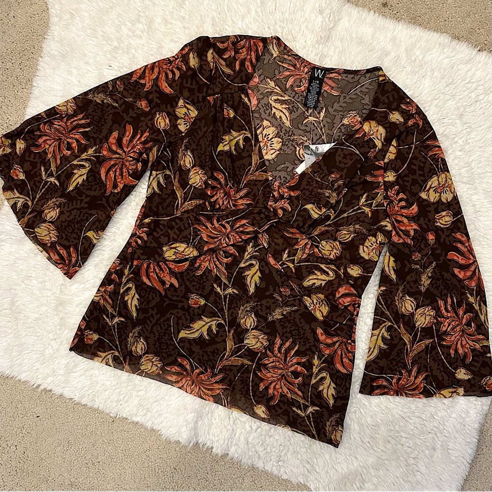 JCPenny boho fall colors V-neck bell sleeve shirt